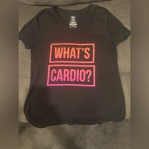 NWOT Black T-Shirt with 'What's Cardio?' Print